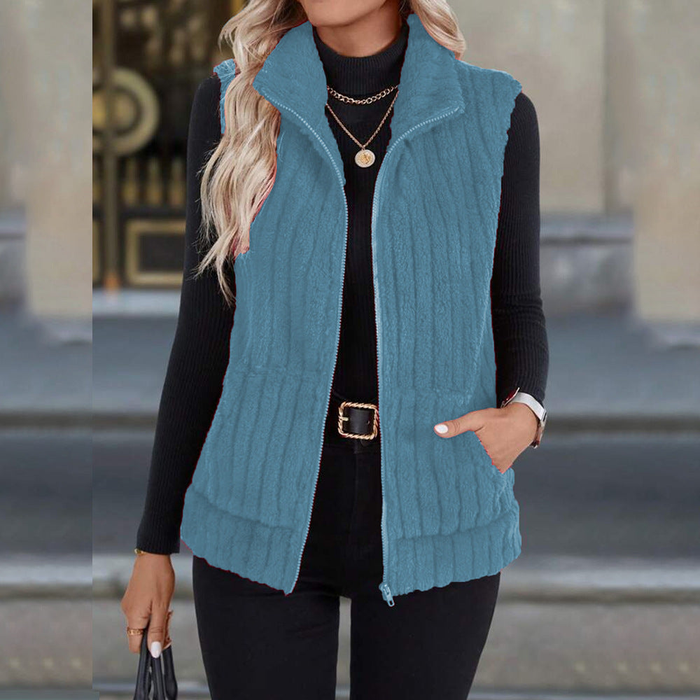 Versatile Lapel Zip Vest Top For Casual Street Style