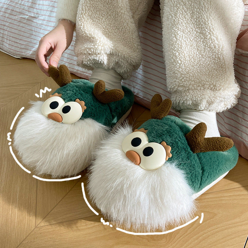 Whimsical Reindeer Santa Claus themed Green and White Slippers-Theone Apparel