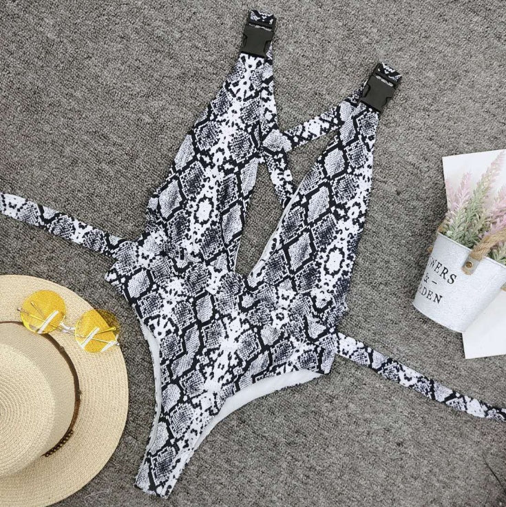 Women's One Piece Brazilian Stlye Snakeskin Pattern Swimsuit-Theone Apparel