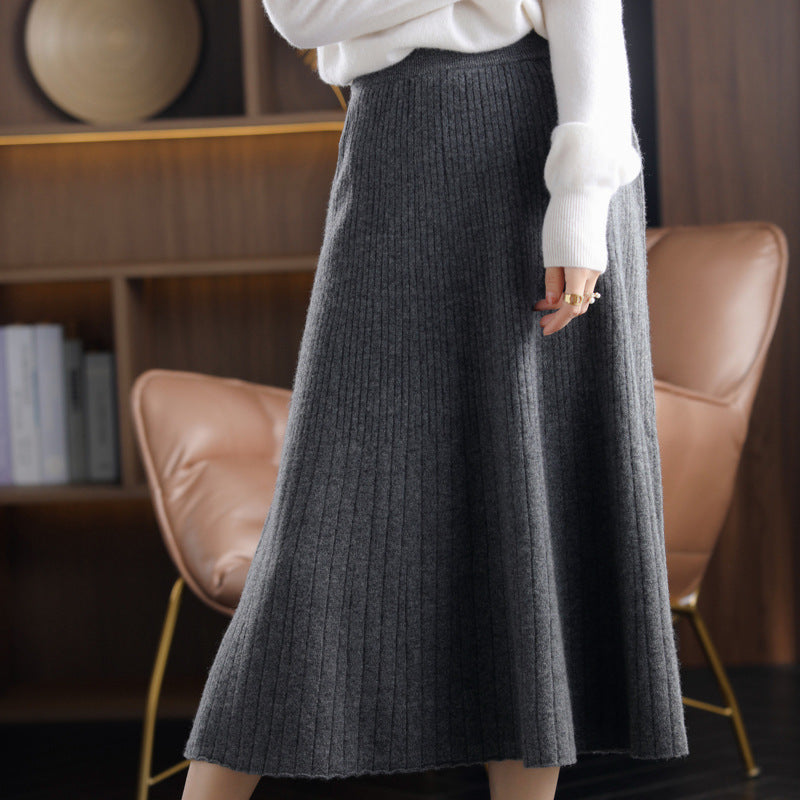 Wool Knitted Cashmere Pleated Skirt For Cozy Elegance-Theone Apparel