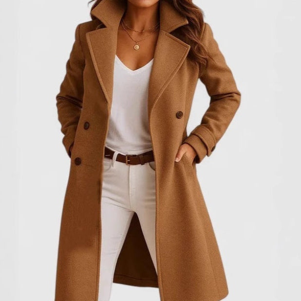 Single Breasted Mid-Length Lapel Coat With Pockets For Women