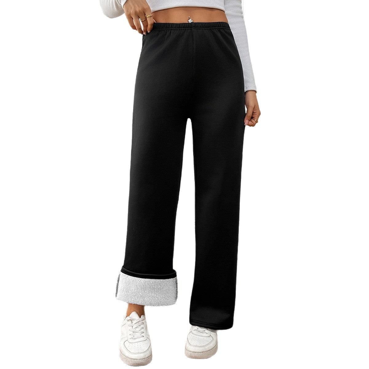 Lamb White Velvet Wide Leg Warm-keeping Pants Female Winter Plus Velvet Thickened Casual