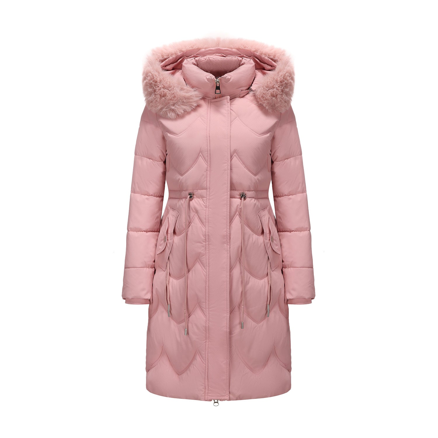 Big Fur Collar Mid-length Thickened Waist-cinching Cotton Coat