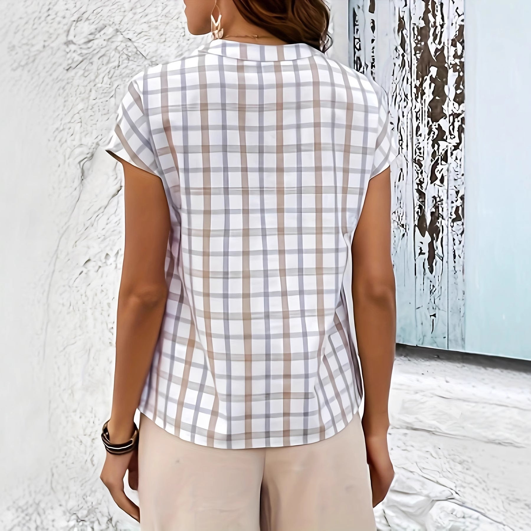 Printed Plaid Casual-style Women's Shirt