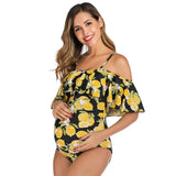 Women’s One Piece Off Shoulder Lemon Print Swimsuit