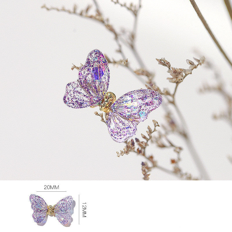 Glittery Transparent Butterfly Nail Charm in Multiple Colors