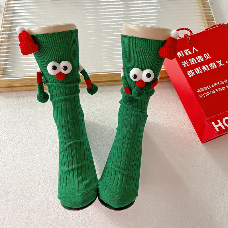 Whimsical Googly Eye 3D Christmas Socks in Red and Green for Kids