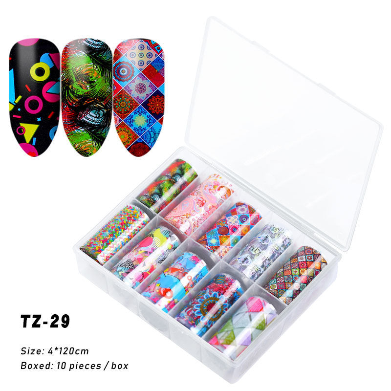 Multicolored and Multipatterned Nail Wraps 10 Piece Set