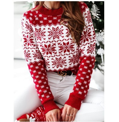 Soft and Warm Christmas Sweater with White and Red Patterning