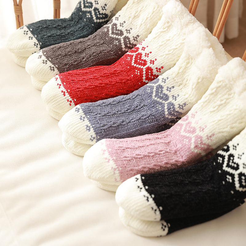 Soft Knit Style Christmas Wintry Design Thick Socks in Red or Gray