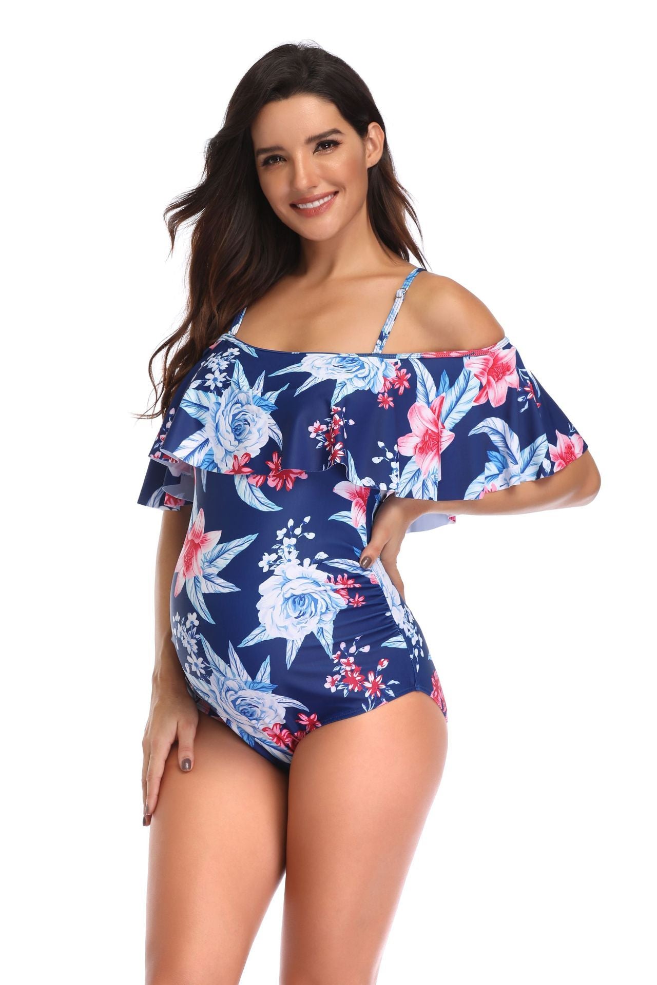 Women's One Piece Off Shoulder Floral Print Swimsuit