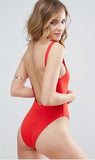 Women’s One Piece Solid Color Swimsuit with U-Neck