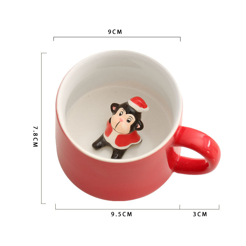 Festive Christmas Red Peek-a-Boo Figurine Wide-Mouth Ceramic Coffee Mug in Assorted Styles