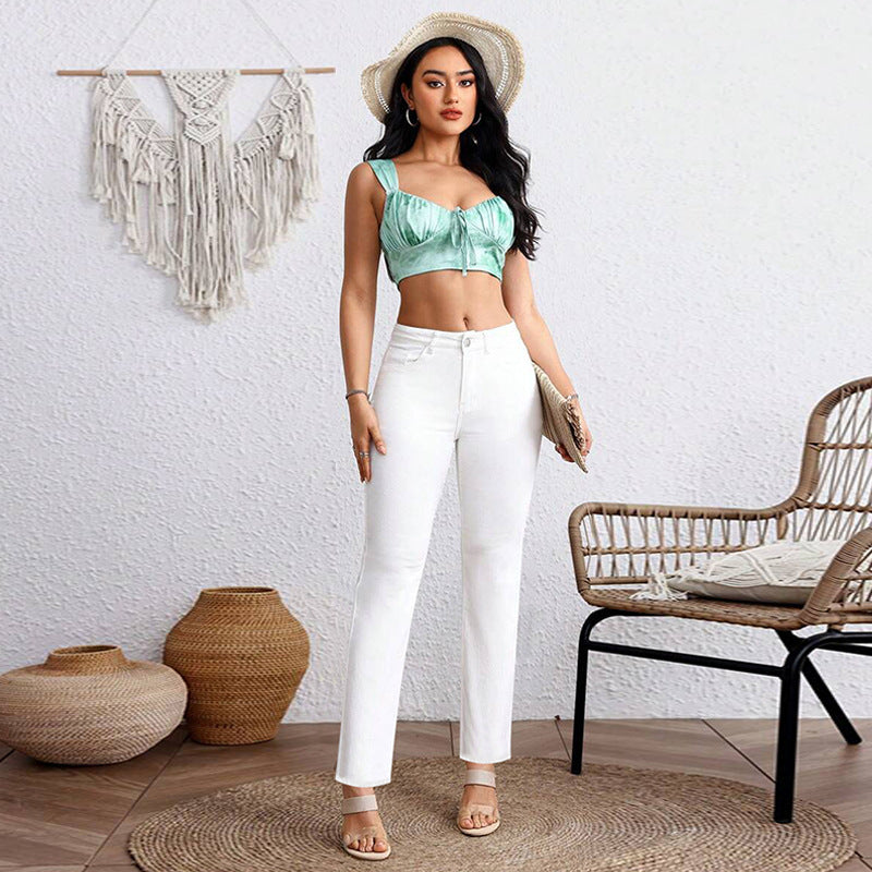 Plus Size White Cropped Straight Jeans
