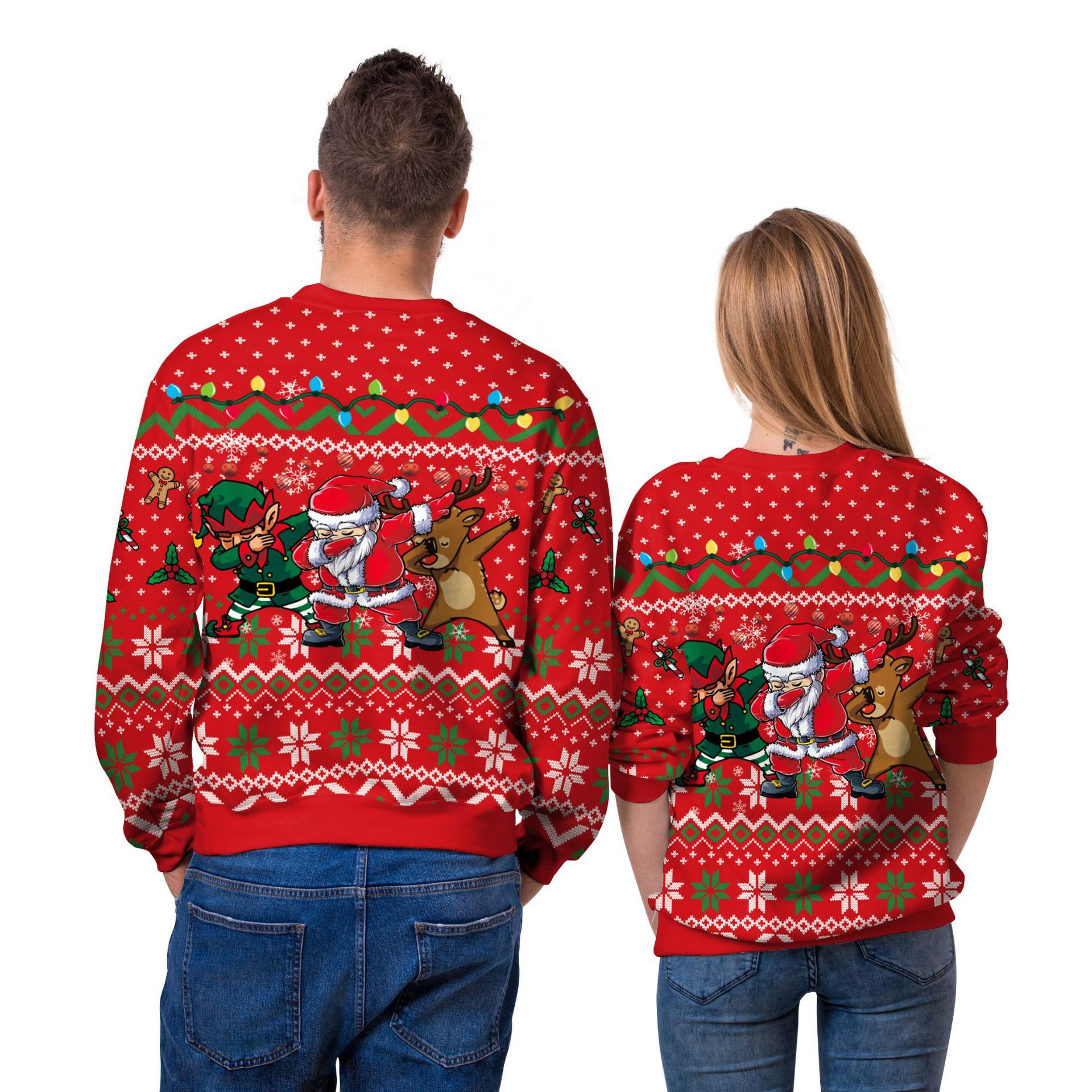 Funny Christmas Party Sweater with Reindeer, Elf and Santa Dabbing