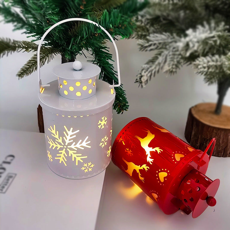 Nordic Style Metallic Can Christmas Themed Lantern Lights with LED Bulbs