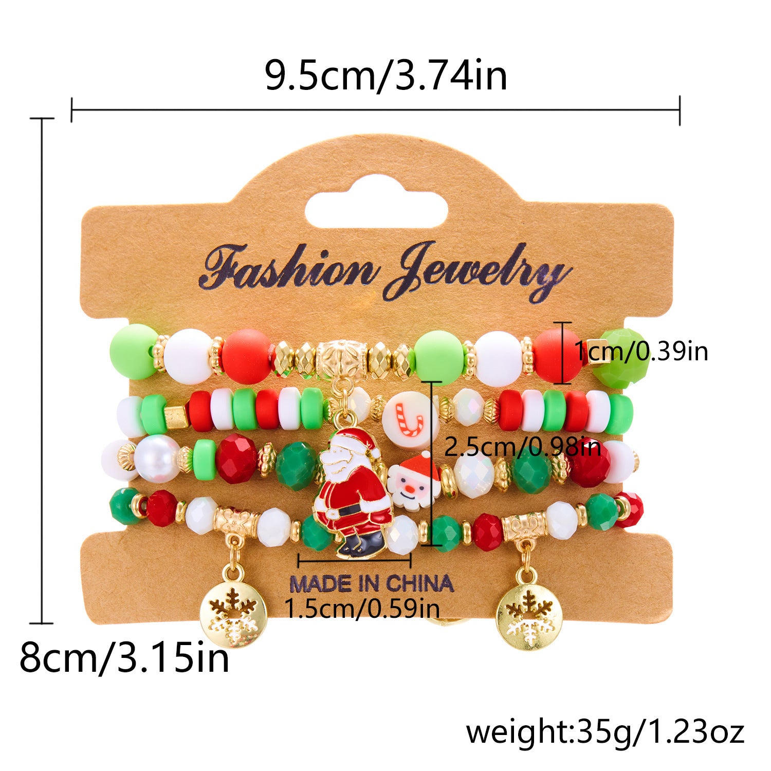 4-Piece Christmas Stacked Beaded Charm Bracelet Set in Assorted Styles-Style 2-Theone Apparel