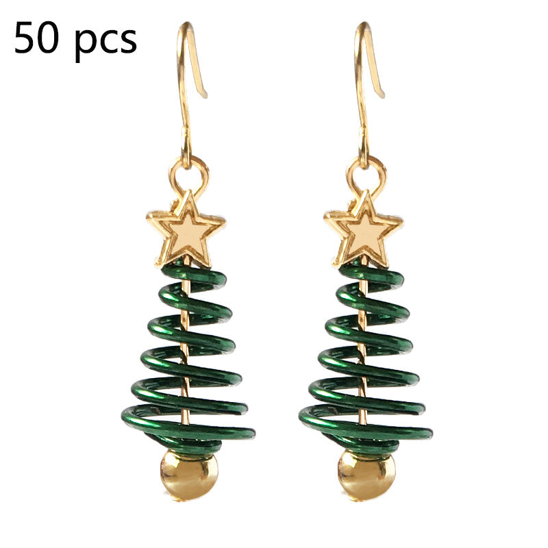 Festive Spiral Christmas Tree Drop Earrings with Golden Stud