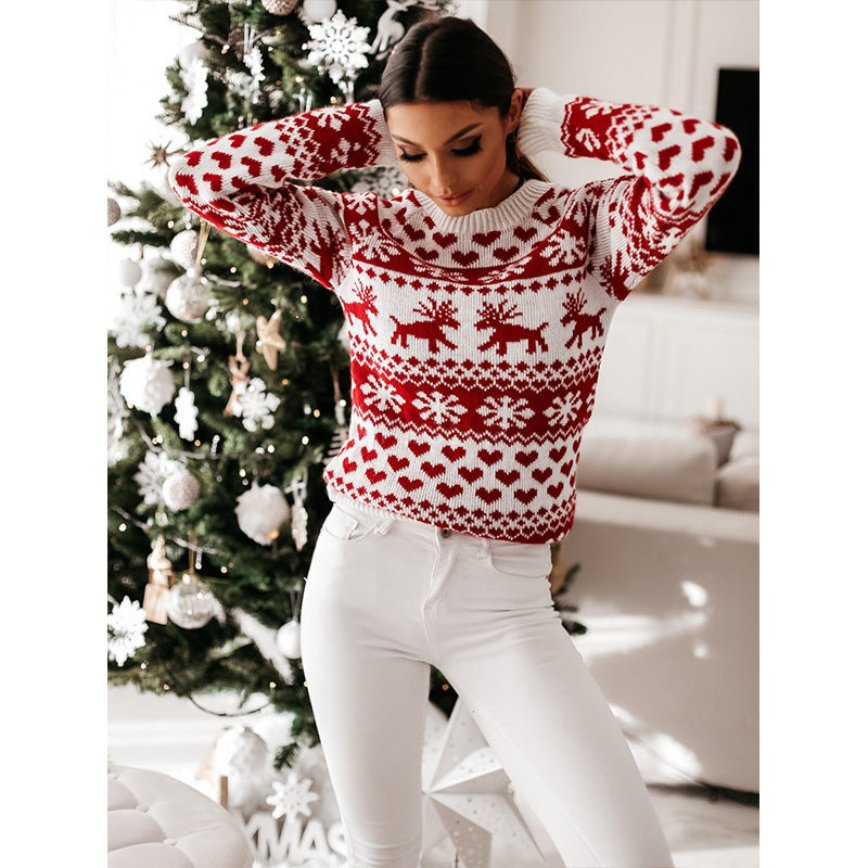 Soft and Warm Christmas Sweater with White and Red Patterning