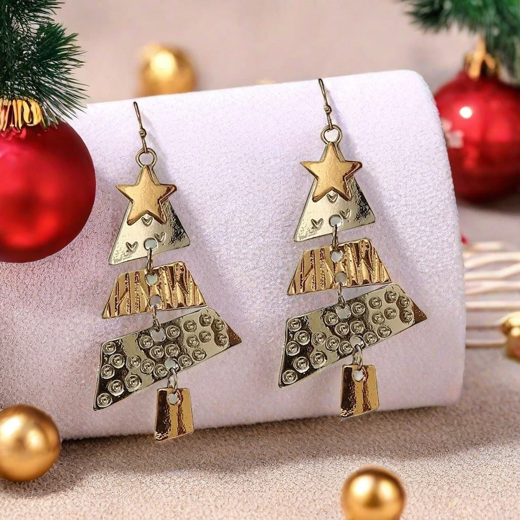 Festive Triple Tier Christmas Tree Dangle Earrings and Pendant Necklace Set