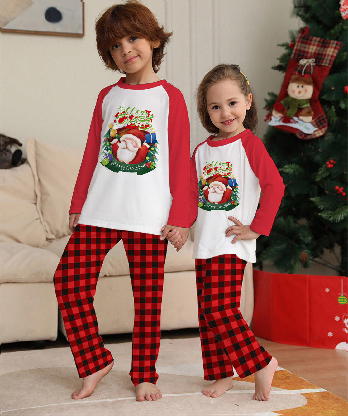 Matching Family Red and White Reindeer Christmas Pajama Set