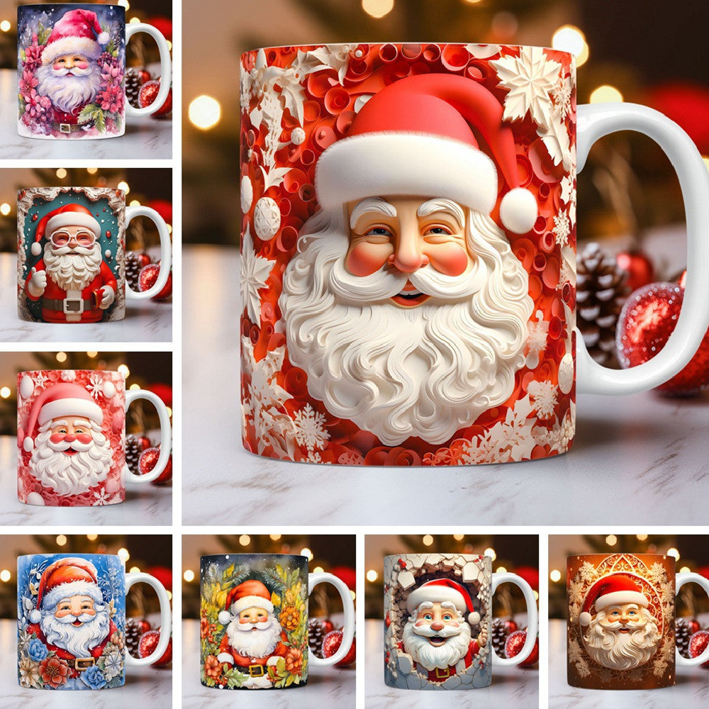 Christmas OP Art 3d Illusion Santa Claus keramische koffiemok in diverse kleuren