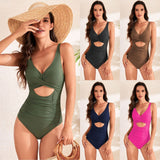 Women's One Piece Swimsuit with V-Neck and Keyhole Cutout