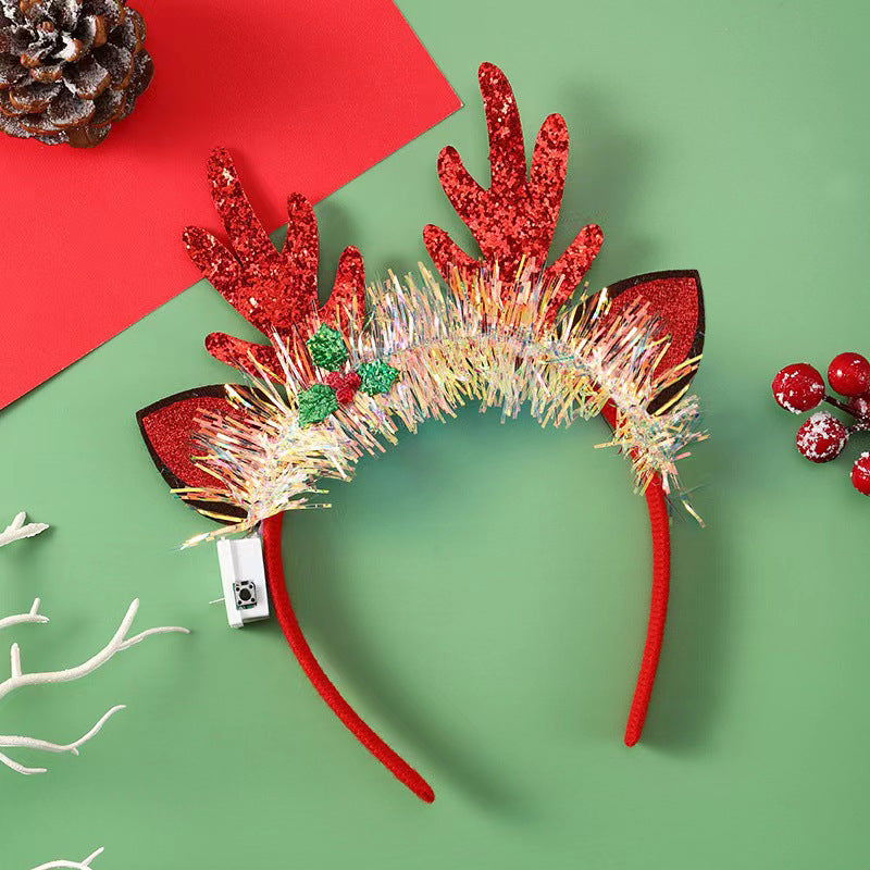 Festive Tinsel-Accent Decorated Christmas Party Satin-Covered Headband in Assorted Styles