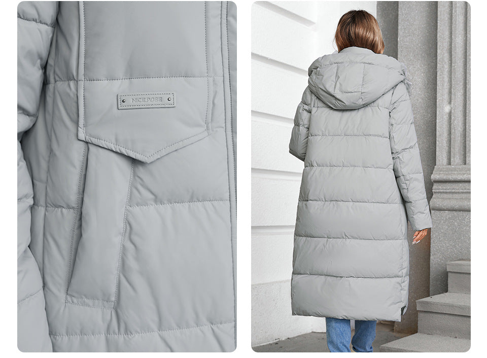 Women's Long Hooded Zip-up Cotton Coat