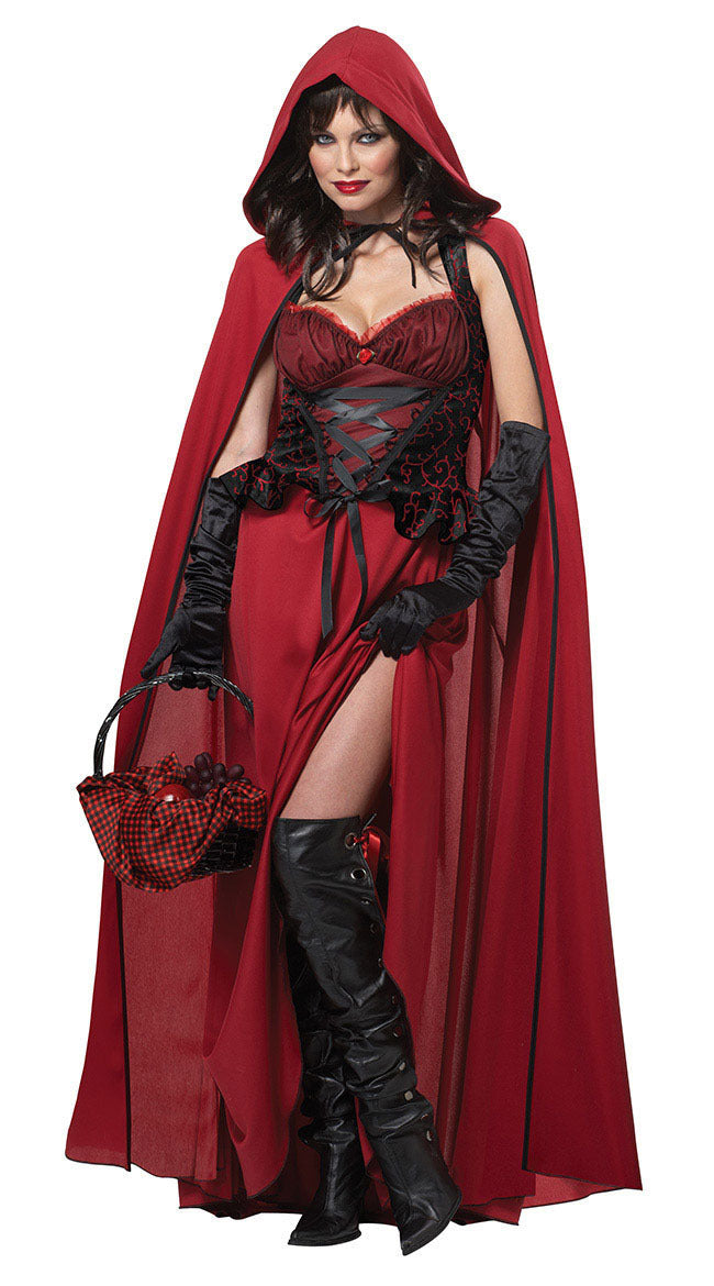 Black and Red Corset Dress with Hooded Cloak Halloween Costume