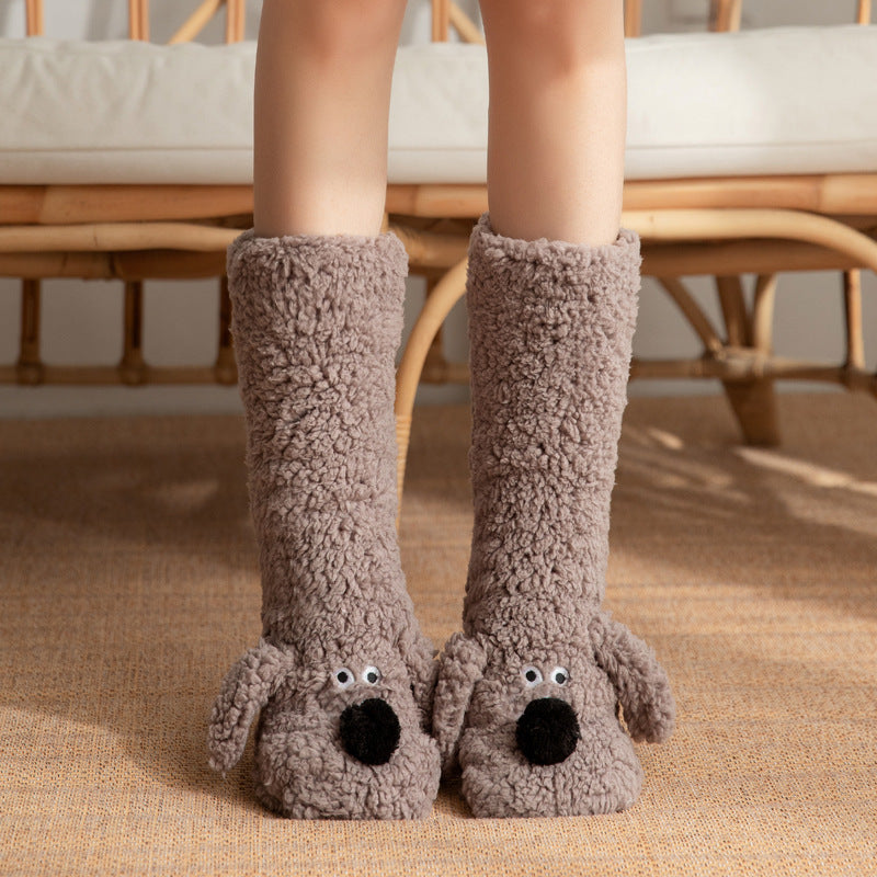 Soft and Thick White Winter Socks with Cute Dog Ears