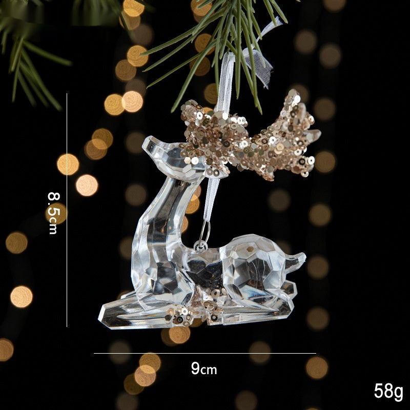 Elegant Sequined Clear Acrylic Hanging Ornament Decorations with Ribbon