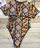 Women's One Piece Mixed Animal Print Short Sleeve Swimsuit