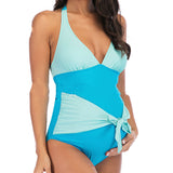 Women's One Piece Maternity Swimsuit with Blue Color Blocks