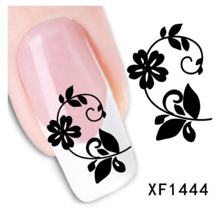 Bloemen en botanische zwarte nagelstickers voor thuisnagels