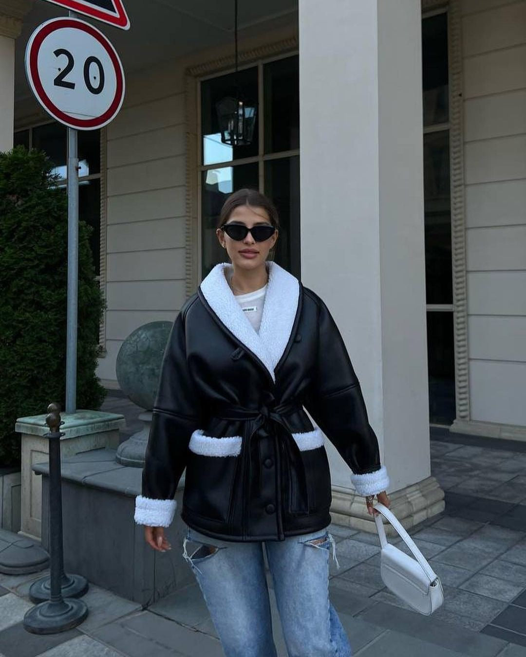 Korean Style Faux Leather Fur Splice Midlength Women's Coat