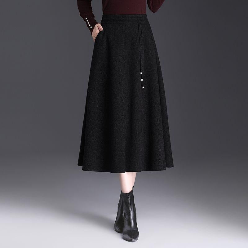 Women's New Autumn Winter High Waisted Casual Skirt Below Knee