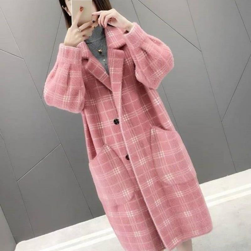 Fashion Loose Medium-length Plaid Coat For Women