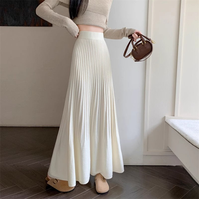 New High-waisted Slimming Knitted Pleated Skirt