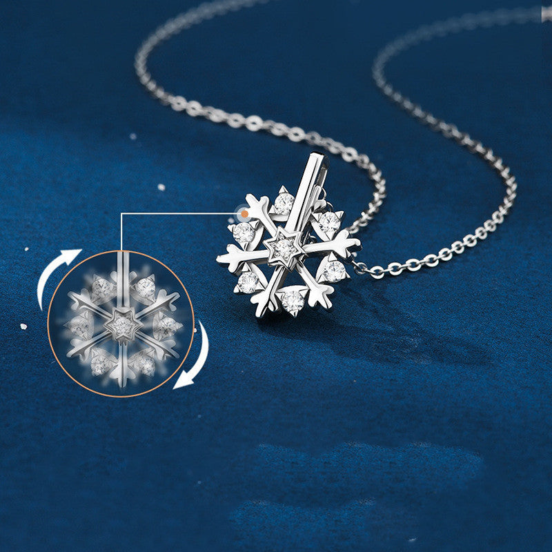 925 SIlver Glamorous Rhinestone Spinning Snowflake Women's Chain Pendant Necklace in Assorted Finishes-Theone Apparel