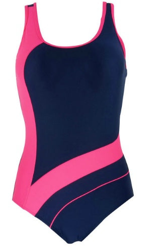 Women's Sporty Blue and Pink One Piece Swimsuit