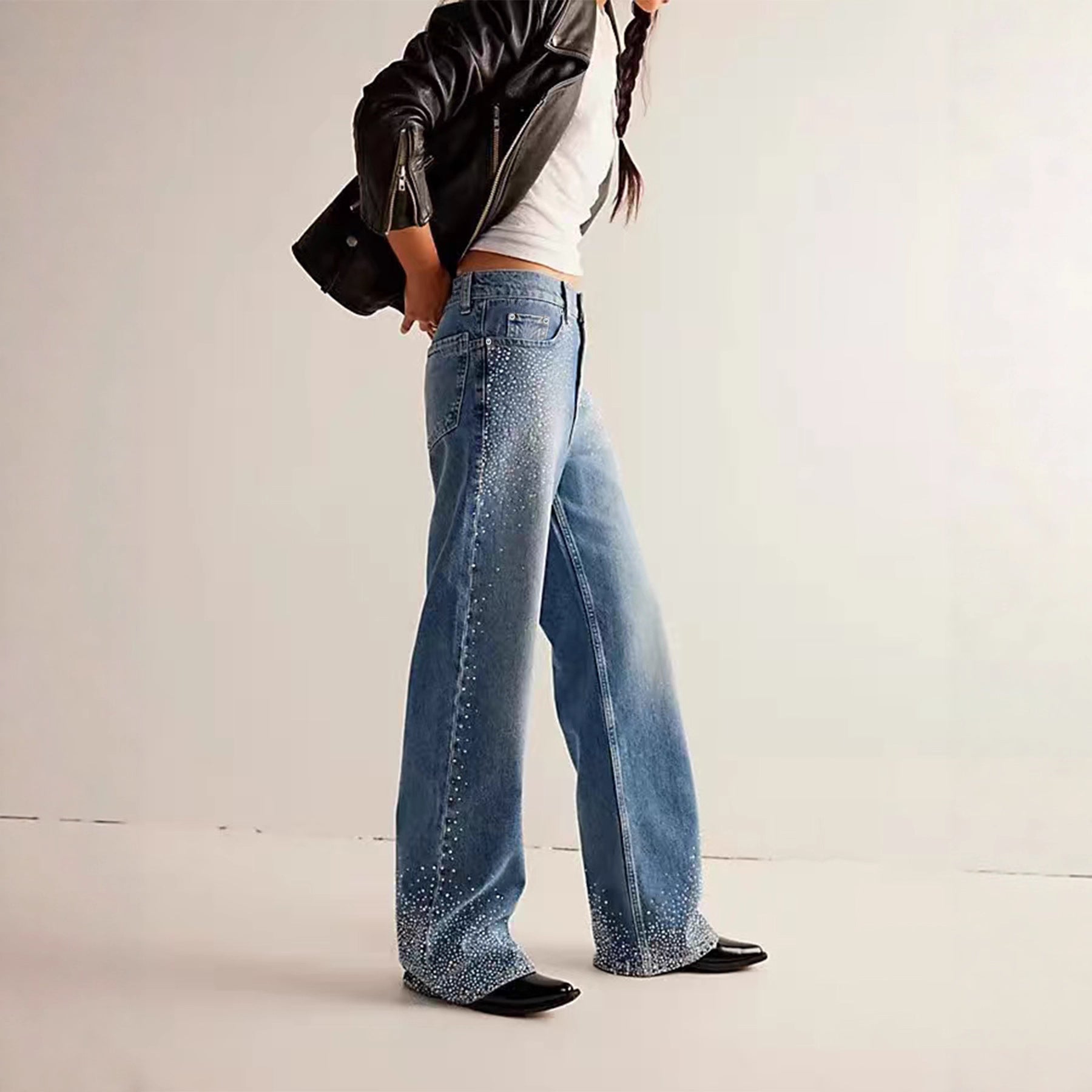 Fashion Stretch Rhinestone Straight-leg Jeans