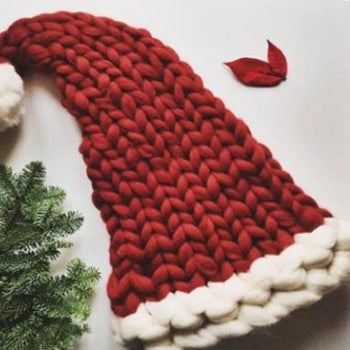 Cute Plush Knit Style Oversized Santa Hat with Puffball