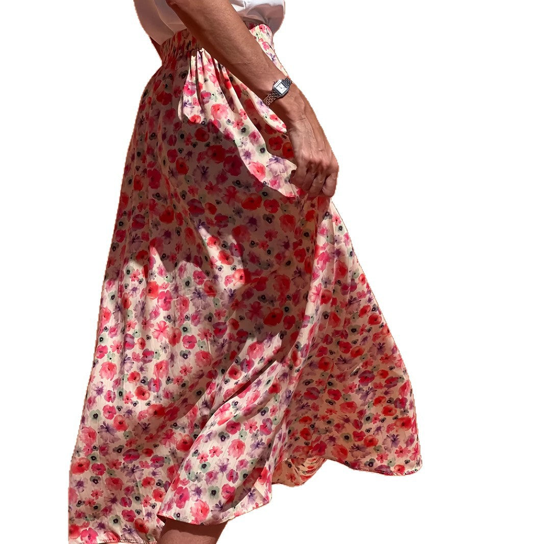Red Floral Print Casual Skirt For Elegant Everyday Wear