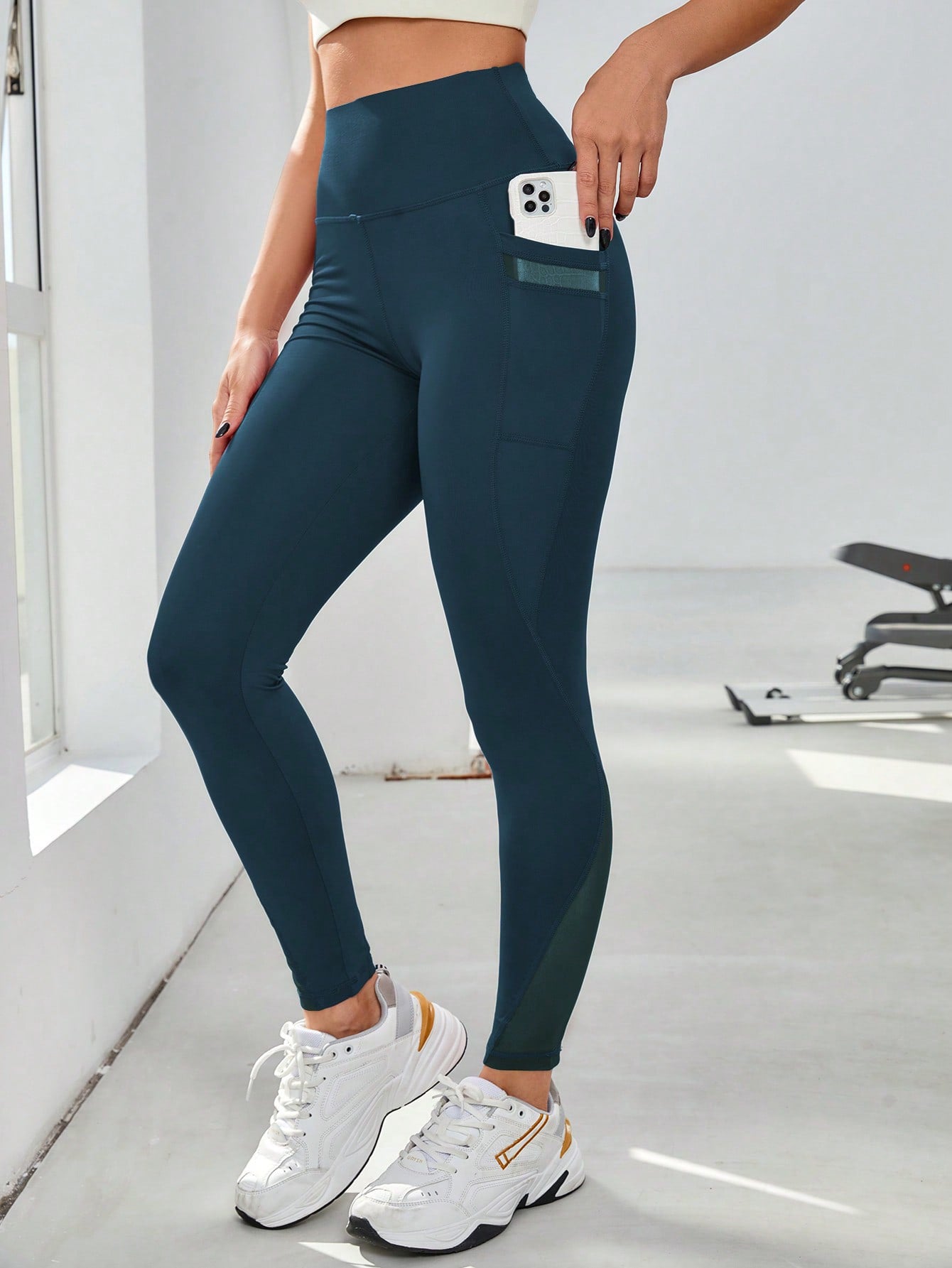 High Waist Grenadine Stitching Yoga Pants Pocket Quick-drying Breathable Hip Lifting Sport