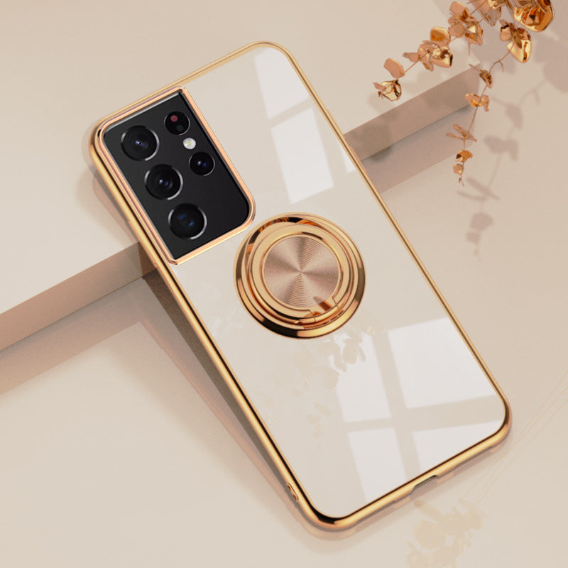 Electroplated Ring Stand Silicone Phone Case For Samsung Models