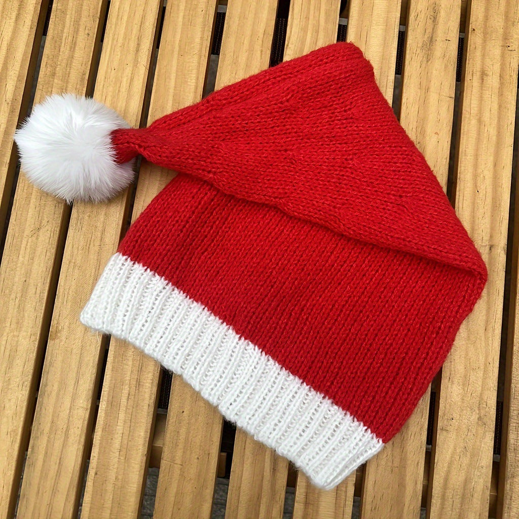 Crochet Style Lightweight Santa Claus Hat with Puffball