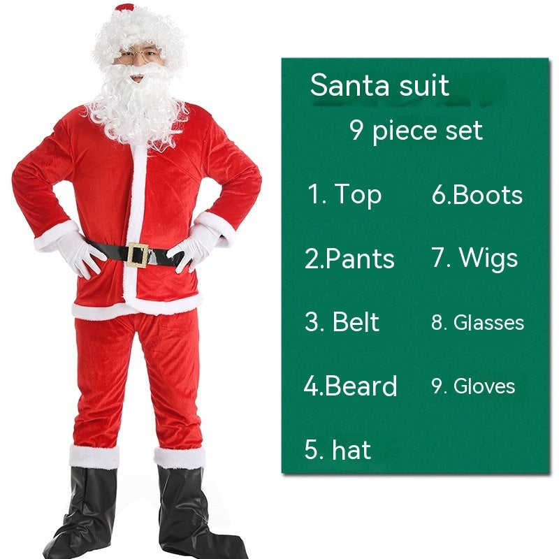 Adult Sized Full Body Santa Suit With Santa Hat and White Beard-Santa Claus 9 Piece Set-Theone Apparel