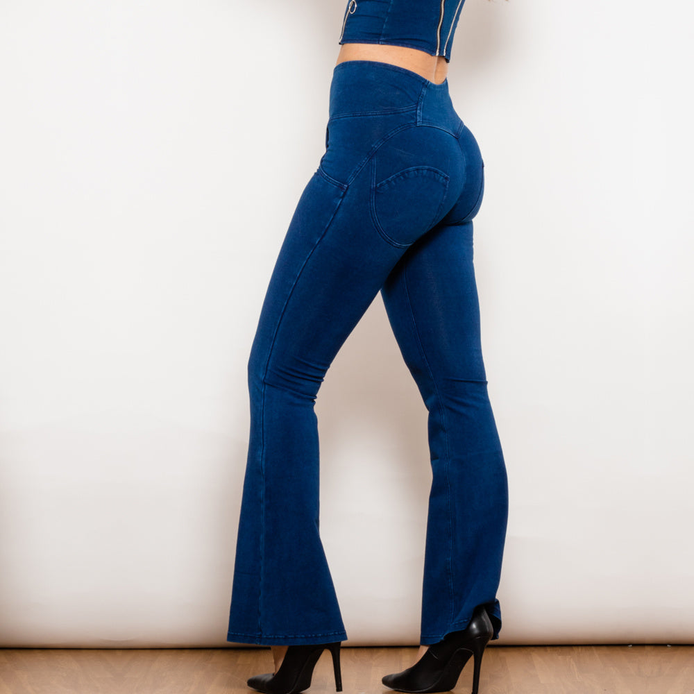 Button-Up High-Waisted Flared Jeans with Push-Up Support-Theone Apparel