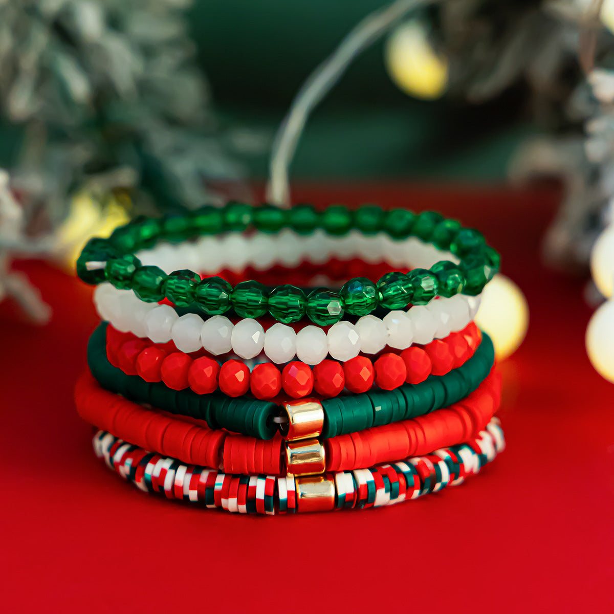 Christmas Men's & Women's Polymer Clay Bead Bracelet Set in Assorted Styles-Style 3-Theone Apparel